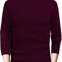 cat bunny Men Self Design High Neck Maroon Sweater-picture-24