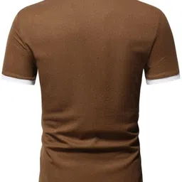 try this Men Solid Zip Neck Cotton Blend Brown T-Shirt image 3