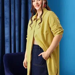 curvy street Women Regular Fit Solid Spread Collar Casual Shirt image 4