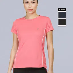 dollar Pack of 2 Microfiber Anti Bacterial Sports Women Solid Crew Neck Polyester Multicolor T-Shirt-picture-10