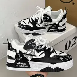 solevex BLACK AND White Street-Style Sneakers for Men Sneakers For Men image 2