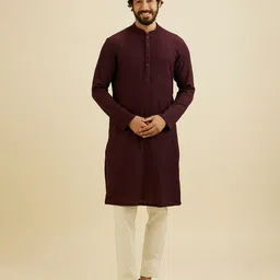 manyavar Men Self Design Cotton Blend Straight Kurta image 3