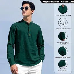 unifav Men Solid Cotton Blend Straight Kurta image 4