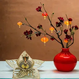 adhvik Pack of 1 Small Size 3.5 Cm Metal Brass Pital Star Shape Leaf Paro Pyali Diya Brass Table Diya image 5