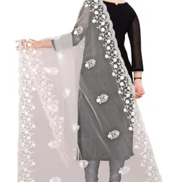 best mart Net Embroidered White Women Dupatta image 3