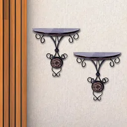 decorasia Wooden & Wrought Iron Wall Bracket/Rack Cast Iron, Wooden Wall Shelf image 2