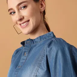 street9 Casual Regular Sleeves Solid Women Dark Blue Top image 5
