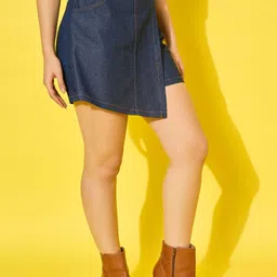 buynewtrend Solid Women Denim Dark Blue Skort-picture-31