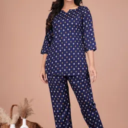 froebel Women Night Suit Set Dark Blue Printed image 1