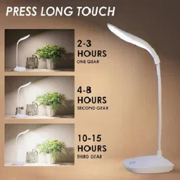 akr 3 level touch dimmable rechargeable table lamp(White) Study Lamp image 2