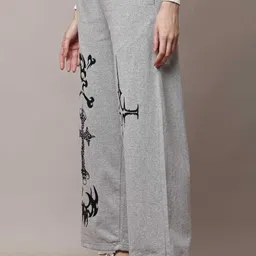 sabiafashion Women Loose Fit, Regular Fit Grey Cotton Blend Trousers image 3