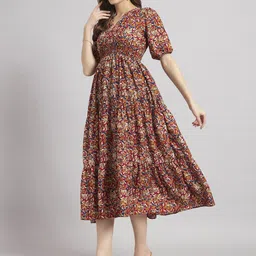 jash creation Women Fit and Flare Brown Midi/Calf Length Dress image 3