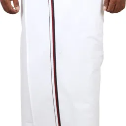 Prakasam Cotton Premium Quality Welcro Pocket ( sticker Dhoti) DMK party Cotton White Solid Men Dhoti image 2