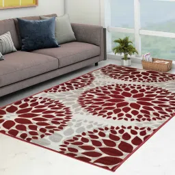 athom living Maroon Abstract Nylon 3 x 5 Feet Machine Made Carpet image 1