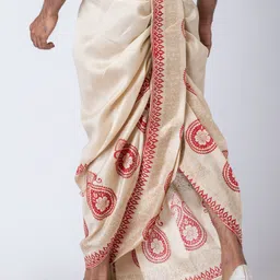 Nakshi hand Block Print Dhoti / Weadding Dhoti / Redy to wear Free Size Solid Men Dhoti image 2