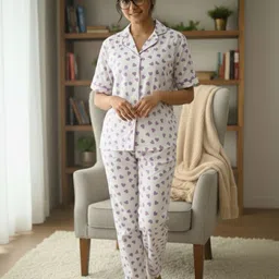 Women Night Suit Set Purple Printed-image-5