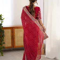 satrani Printed, Embellished, Embroidered Bandhani Georgette Saree image 2