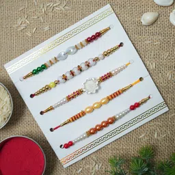 leafblu Designer NR08- UNIQUE DESIGNER RAKHI FOR BEST BROTHER RAKHI (F) PACK OF 5 Assorted Rakhi, Greeting Card, Chawal Roli Pack Set image 1