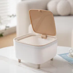 livra Premium Wooden Texture Lid Mini Dustbin for Office & Home | Tabletop Waste Box Plastic Dustbin image 3