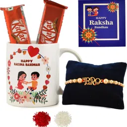 Designer Delicious Kit-Kat Chocolates, Happy Rakshabandhan Mug, Bro Rakhi, Greeting Card Mauli Thread Mug, Rakhi, Chawal Roli Pack, Greeting Card Set-image-29