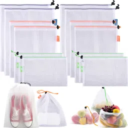 heart home Reusable Mesh Storage Bag|4-S|4-M|4-L|12 Piece Set|White Pack of 12 Grocery Bags-picture-15