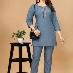 houseofcommon Women Ethnic Dress Grey Knee Length Dress-picture-20