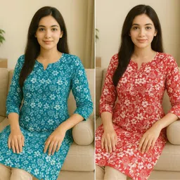 Casual Regular Sleeves Floral Print Women Blue, Red Top-image-6