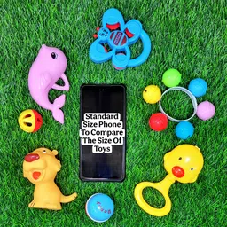 babro 1 Storage Bucket with 7 Pcs Colorful Rattles & 1 Rubber Chu Chu Toy for Newborns Rattle image 4