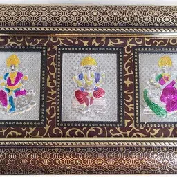 altrona Silver Ganesh Lakshmi Saraswati Idol Frame for pooja,gifting,Home Puja(26x15 cm) Decorative Showpiece - 15 cm image 2