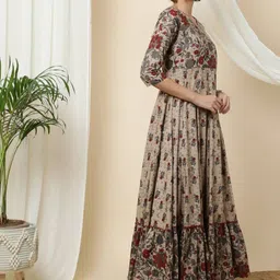 gustofab Women Fit and Flare Brown Maxi/Full Length Dress image 3