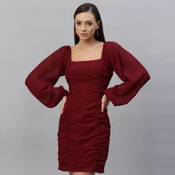 aayu Women Bodycon Maroon Above Knee/Mid Thigh Length Dress-picture-35