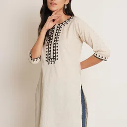 Women Embroidered Khadi Cotton A-line Kurta-image-41
