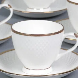 joy2u Pack of 12 Bone China bp bharat bone china Best quality tebleware diamond gold line white cup saucer set image 1