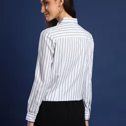 english navy Women Regular Fit Striped Spread Collar Formal Shirt image 5
