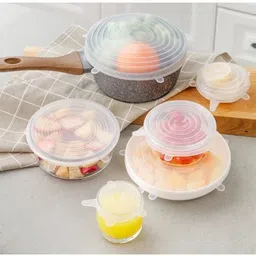 hsa BPA-FREE Silicon Heat Resistant Reusable Stretchable Flexible Lids (Free Size, Multicolour White) Set of 6 8 inch Lid Set-picture-39