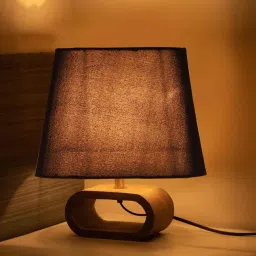 new era Black cotton table lamp with Wood Natural base (7x12 inches) image 1