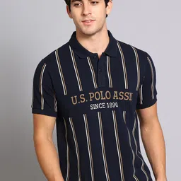 Men Printed Polo Neck Pure Cotton Blue T-Shirt-image-81