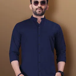 vebnor Men Slim Fit Solid Mandarin Collar Casual Shirt-picture-17