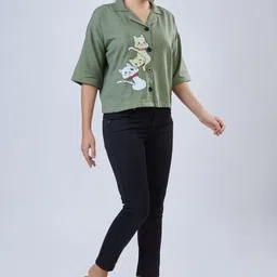 firstcutiepi Women Oversized Fit Self Design Spread Collar Casual Shirt image 2