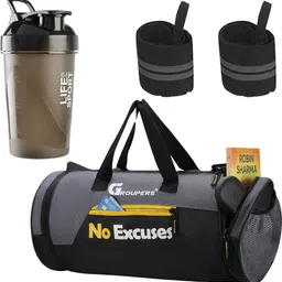 groupers Gym Duffle Polyester Bag NO EXCUSES With Wrist Band/Shaker Bottle-500 ML Fitness Accessory Kit Kit-picture-38