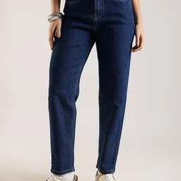zayla Women Loose Fit High Rise Dark Blue Jeans-picture-17