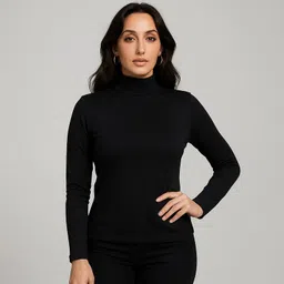 clothyy Women Solid Stylised Neck Cotton Blend Black T-Shirt-picture-10