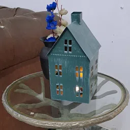 shaurya designs EcoGlow Green Hut-Shaped Tealight Lantern - Eco-Friendly Home Decor Green Cast Iron Table Lantern image 4