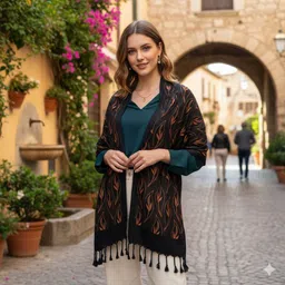 ogs Graphic Print, Floral Print, Printed Rayon Women Black Scarf, Stole, Fancy Scarf image 3