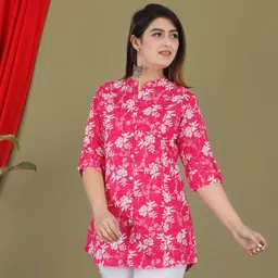 shree ganesh fashion Casual Roll Up Sleeves Printed Women Pink Top-picture-13