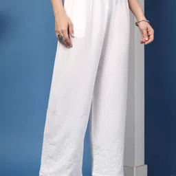 katline Women Straight Fit White Viscose Rayon Trousers image 3