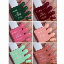 vozo Glossy Shine Nail Polish Unique Colors HD Shine Pastel Shades Set of 6(VT-2) Radium Green, Maroon, Light Crimson, Light Peach, Green Cyan, Old Rose image 1
