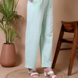 ameerah Women Regular Fit Light Green Cotton Blend Trousers-picture-21