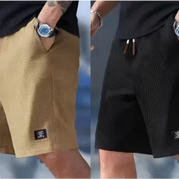 fashionmania Pack of 2 Solid Men Beige Running Shorts-picture-23