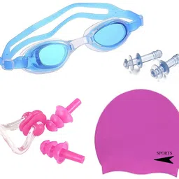 innayat Unisex Swimming Set Cap, Goggle, Ear Plug & Nose Clip Swimming Kit (Combo-5) Swimming Kit image 1